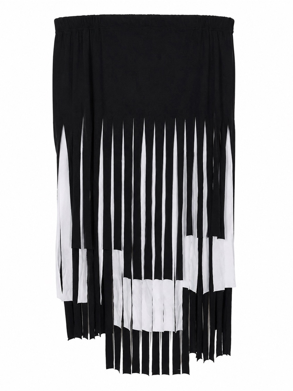 1X Black Fringe Skirt Monochrome Artsy Elastic Waist Chic Style